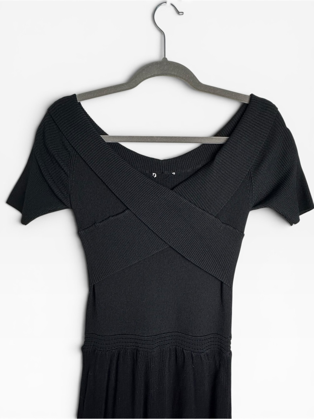 Sandro Sallie Drape Knit Off-The-Shoulder Pleated stretch Maxi Dress Black M 38 - Picture 5 of 11